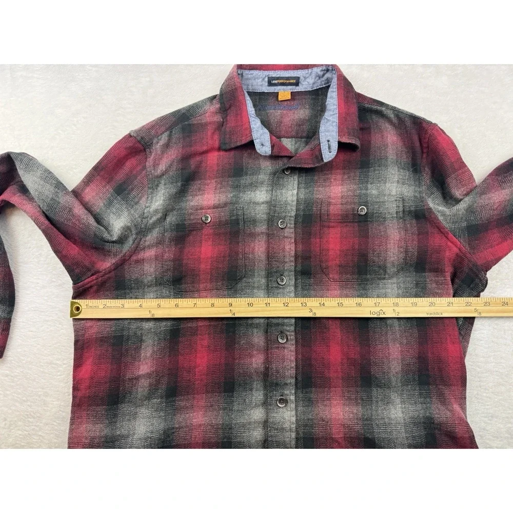 Tailor Vintage Flannel Shirt Mens Large Maroon Black Grey Plaid Luxe Performance